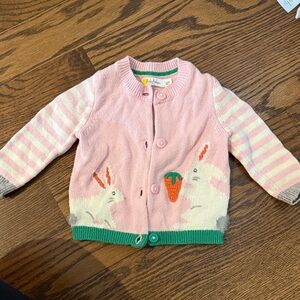 Baby Boden Pink Cardigan with Green Trim